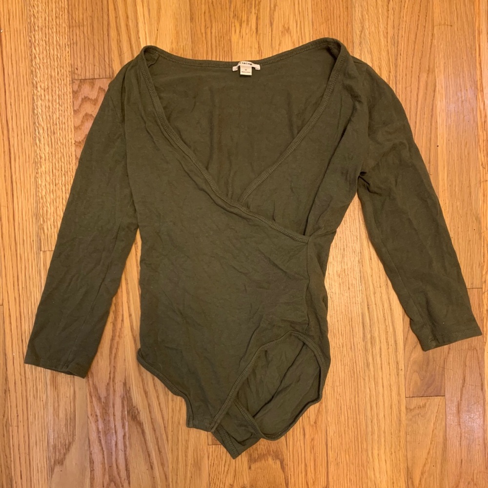 olive 3/4 length sleeve bodysuit